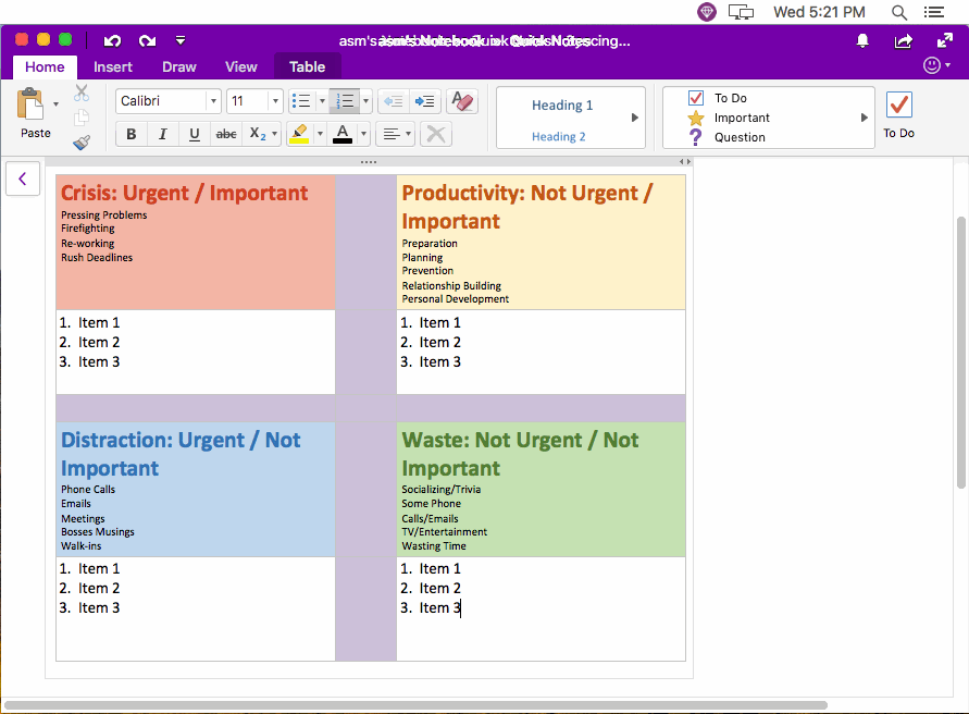 onenote for mac outlineing